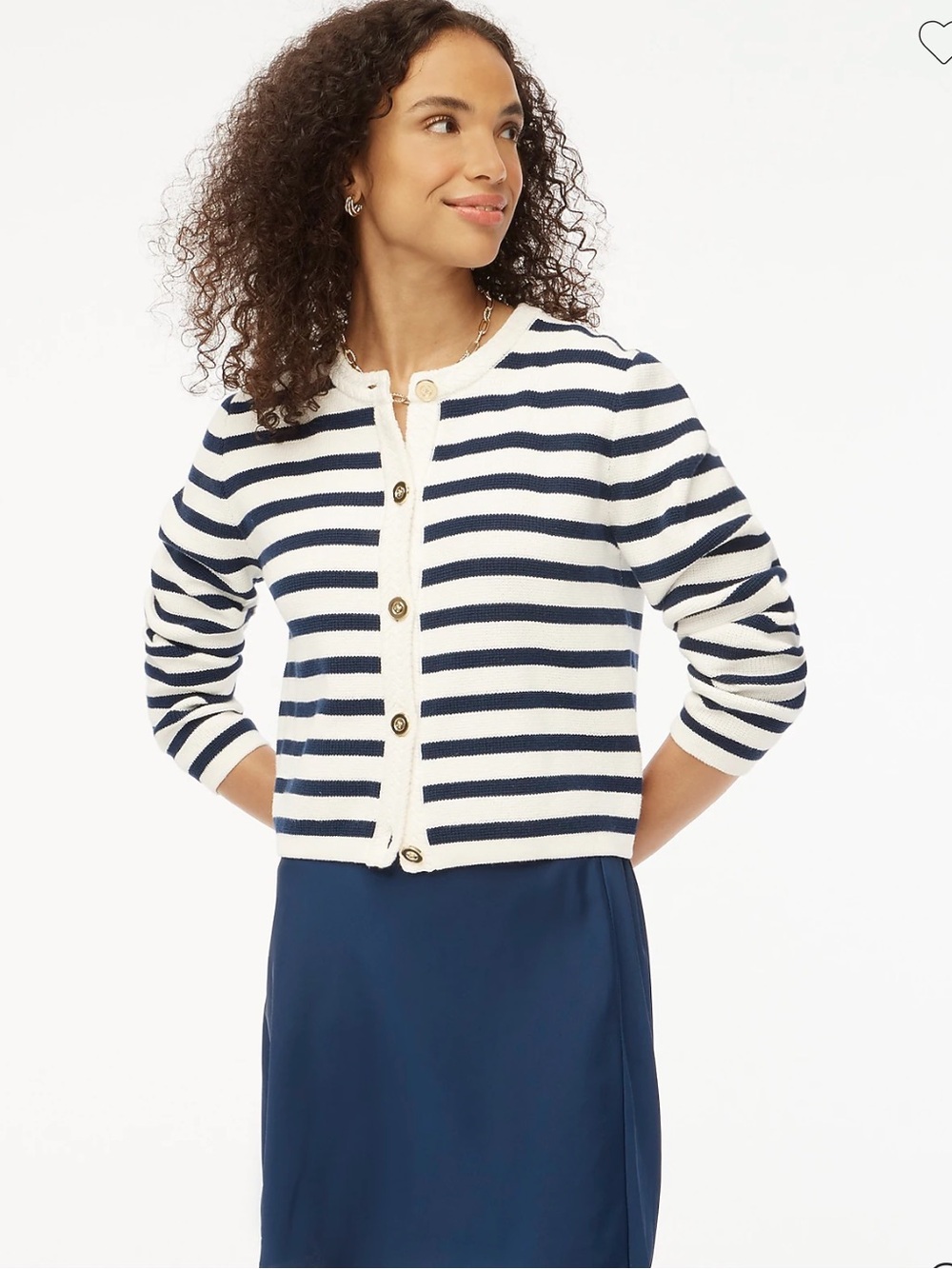 J. Crew Navy & Cream Striped Cropped Cardigan size small